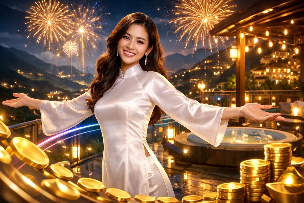 Người dùng mặc áo dài tại Sapa tham gia cá cược và nhận cashback trên điện thoại